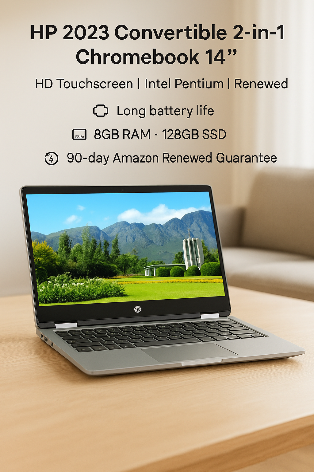 HP 2023 Convertible 2-in-1 Chromebook 14” | HD Touchscreen | Intel Pentium | Renewed