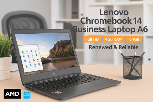 Lenovo Chromebook 14 Business Laptop A6 | Full HD | 4GB RAM 64GB | Renewed & Reliable