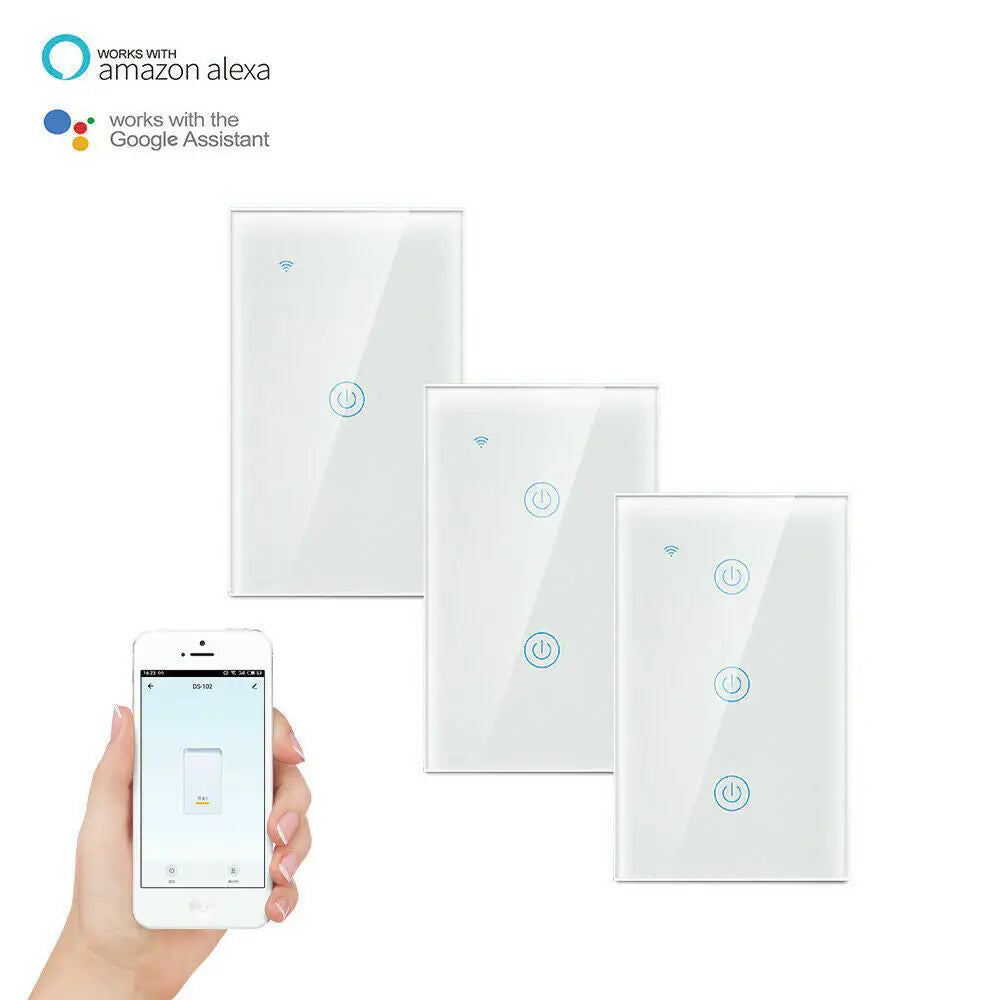 1/2/3/4-Gang Wi-Fi Smart Touch Light Switch – Glass Panel, Alexa/Google