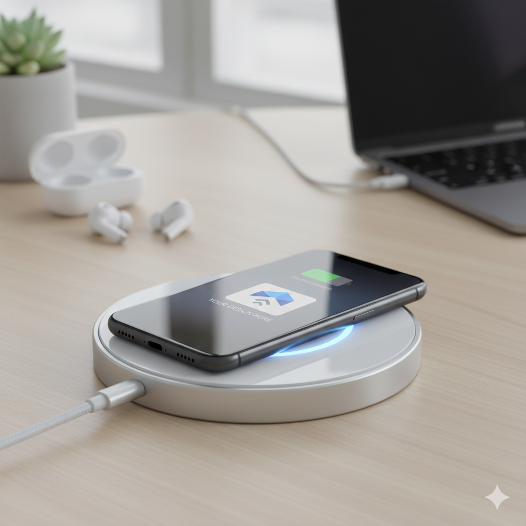 Custom Wireless Charger – Fast Qi Charging, Sleek Aluminum, Personalized Logo