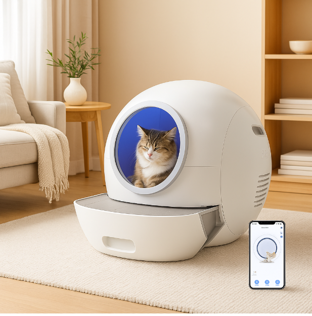 SMARTELF Smart Self-Cleaning Cat Litter Box | Extra Large WiFi Litter Box with Safety Sensors & Odor Control