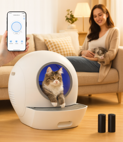 SMARTELF Smart Self-Cleaning Cat Litter Box | Extra Large WiFi Litter Box with Safety Sensors & Odor Control