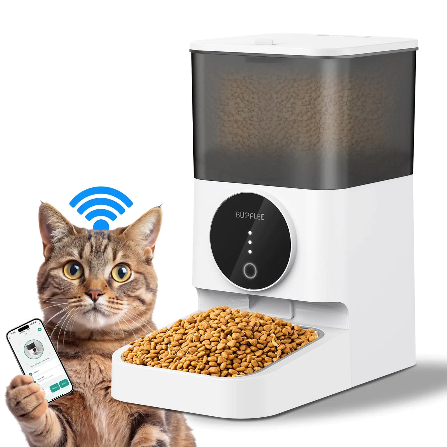 Automatic Cat Feeder 4L – App Control, Dual Power, Anti-Clog, Stainless-Steel Bowl