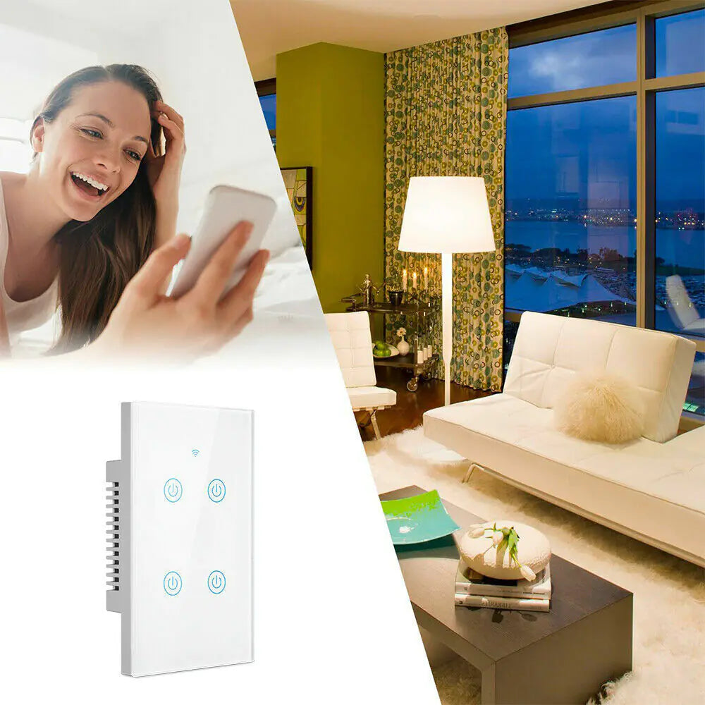 1/2/3/4-Gang Wi-Fi Smart Touch Light Switch – Glass Panel, Alexa/Google