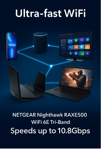 NETGEAR Nighthawk RAXE500 WiFi 6E Router | 10.8 Gbps & 60 Devices