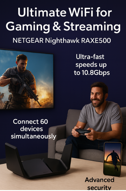 NETGEAR Nighthawk RAXE500 WiFi 6E Router | 10.8 Gbps & 60 Devices