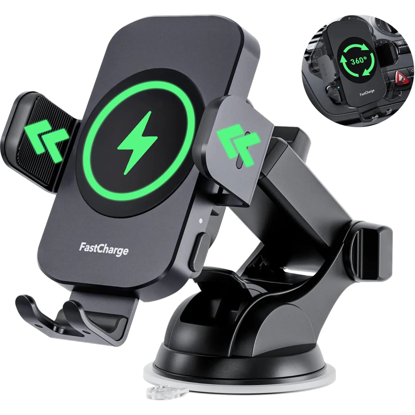 15W Fast Wireless Car Charger Mount – Auto Clamping, Smart Sensor, Adjustable Phone Holder for iPhone & Samsung