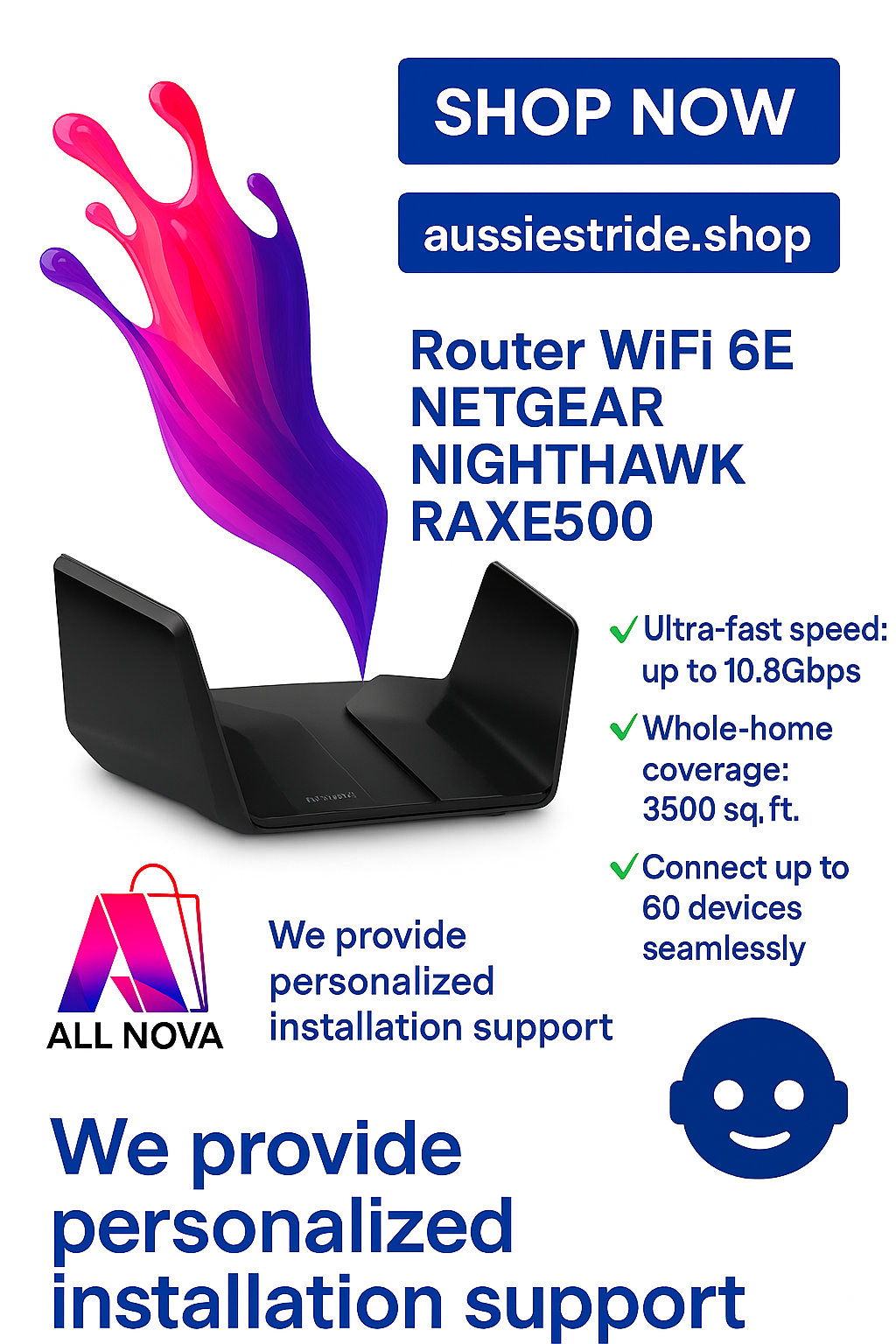 NETGEAR Nighthawk RAXE500 WiFi 6E Router | 10.8 Gbps & 60 Devices